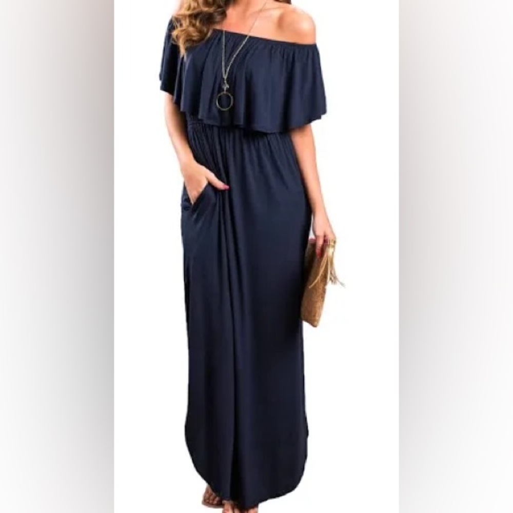 NWT Navy Ruffle Maxi Dress
